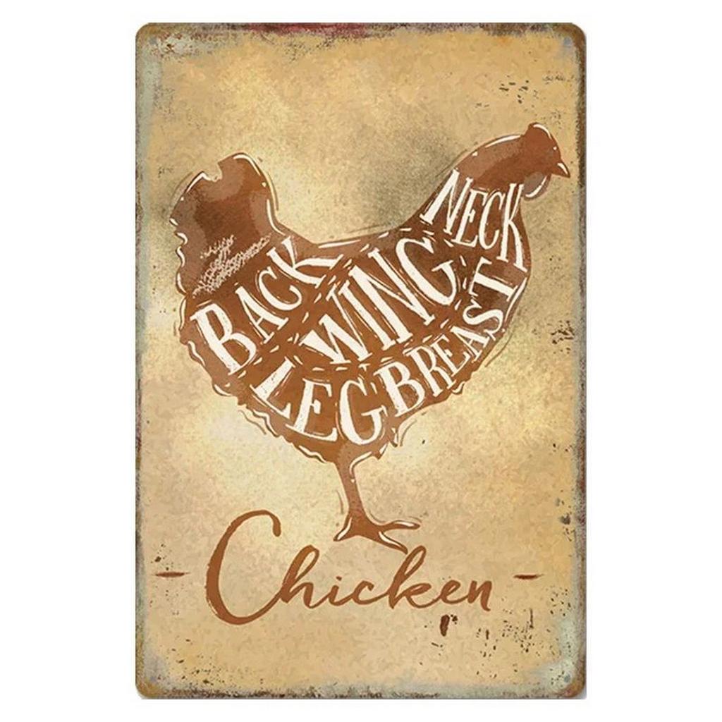 Antique Country Barnyard Rooster Chicken Metal Sign Retro Farm Wall Art For Farmhouse Kitchen Barn Cafe Wall Decoration