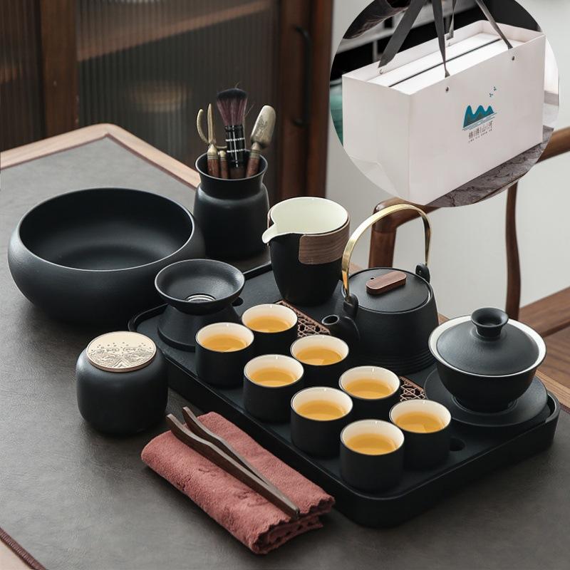 Zen style Kung Fu tea set Household ceramic teapot Teacup tea tray tea set A complete set of high temperature resistance, gifts