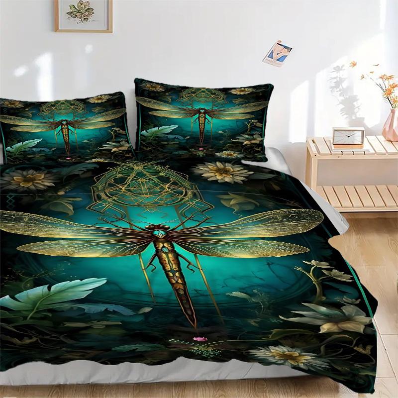 3pcs Dragonfly Art Duvet Cover Set -Includes 1 Duvet Cover and 2 Pillowcases, No Quilt Core, All-Season Home Decor  Yy251111107