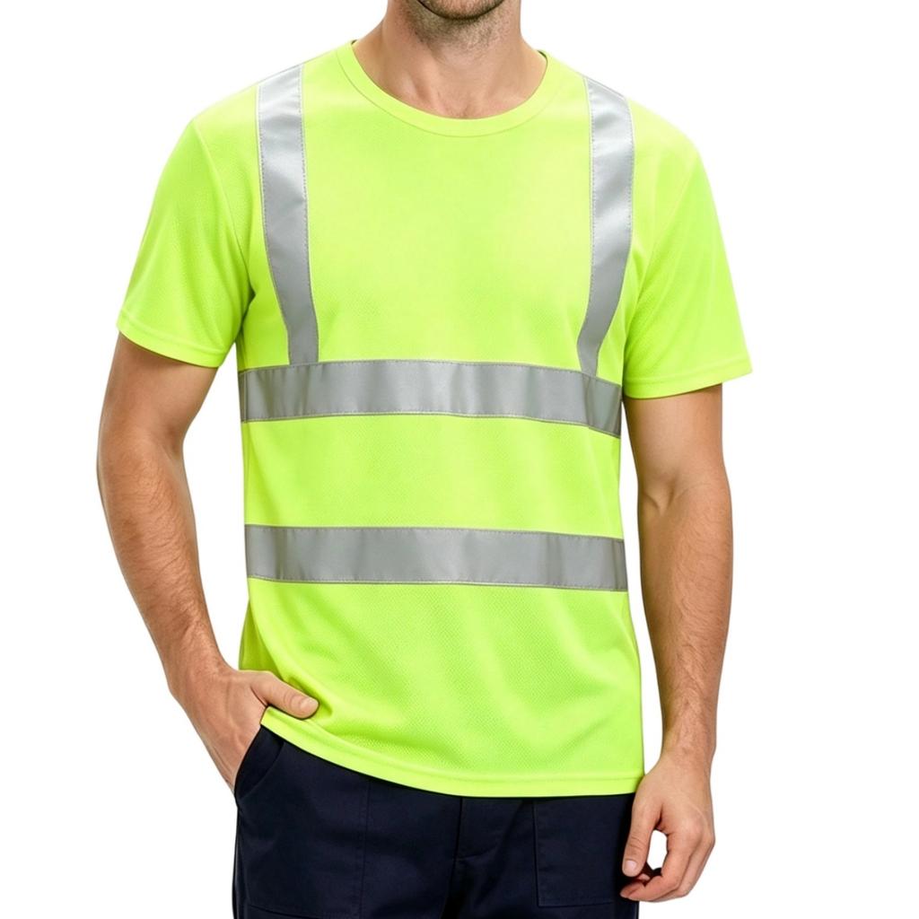 Refleksyjna Koszulka z Krótkim Rękawem Wysoka Widoczność Szybkoschnący T-shirt do Biegania w Nocy, Jazdy na Rowerze, Pracy Budowlanej