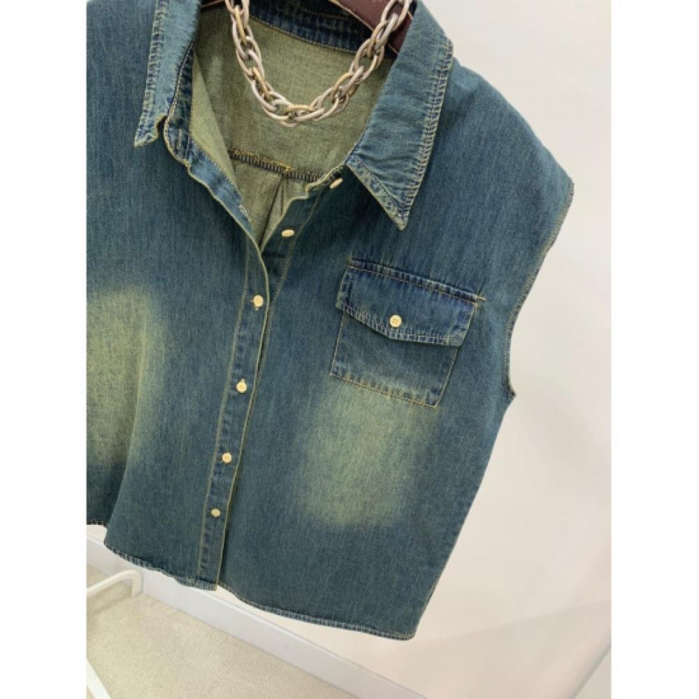 C S In The Room Women S waShed poCket SleeveleSS Denim Shirt 2Color C