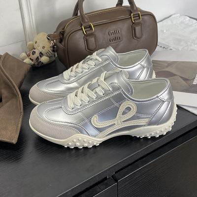 2025 automne nouveau cuir argenté polyvalent chaussures d'entraînement allemandes chaussures décontractées pour femmes chaussures tendance
