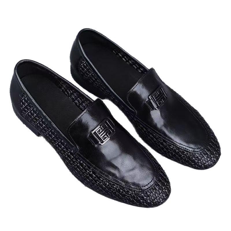 Summer men's shoes hollow breathable foot casual leather shoes men's one-pedal trendy versatile hand-woven loafers