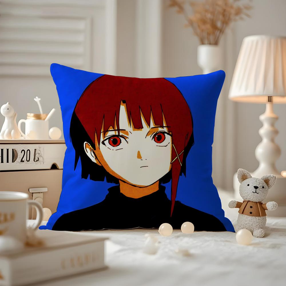 Anime EExperiments LLain Kissenbezug Milbendichter Kissenbezug Versteckter Reißverschluss seidiger kurzer Plüsch Sofakissenbezug