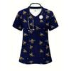 Surgical Gown Women's 3D Printed Nurse Top Summer Fashion V-tie Pocket Short Sleeved Women's Medical Gown