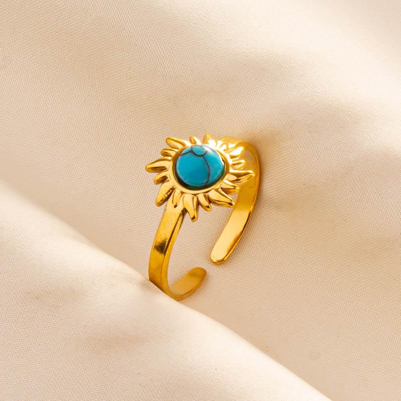 1pcs Blue Stone Ethnic Vintage Open Adjustable Sun Heart Star Stainless Steel Rings For Women Men Accessories Jewelry Bague Gift