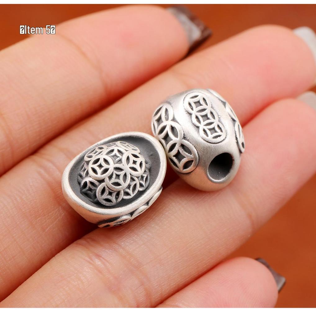 Sterling Silver S999 Wealth Copper Coin Beads: DIY Spacer Beads for Red String 3D Bracelet Jewelry