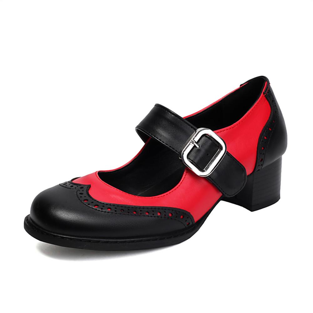 Fashion Spring Vintage Women Sandals Round Toe Mary Jane Shoes High Heels Mixed Color Big Size 35-43 Leisure Daily Female Summer Shoes