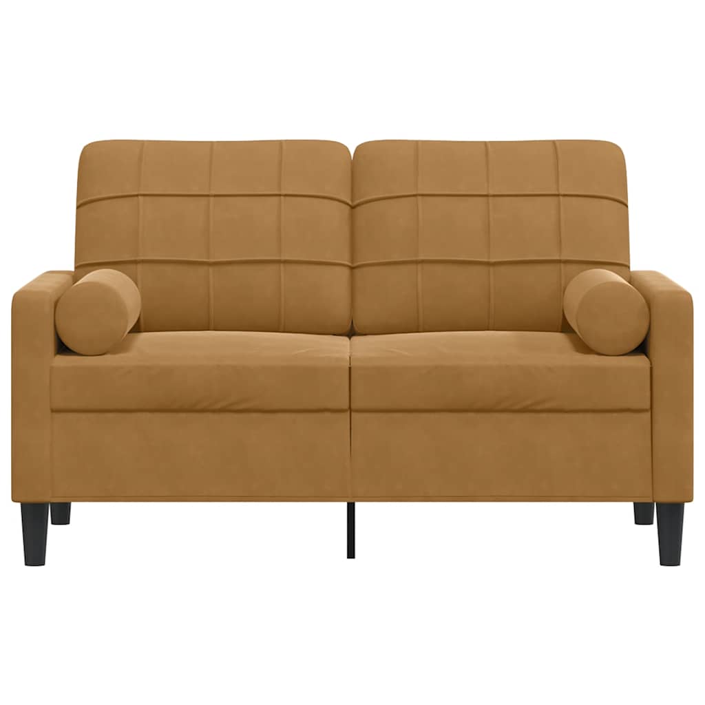 2 Seater Velvet Sofa with Decorative Cushions Brown 120 Cm