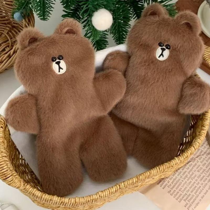 Cute Soft Plush Animal Brown Bear Large Capacity Pencil Bag Stationery Storage Bag Student Supplies Gift