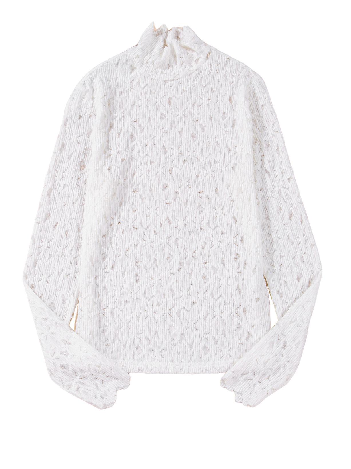 

Женский кружевной топ с длинными рукавами Shiying: Европейский и американский стиль, круглый вырез с отделкой, модный вырез Extra Large белый