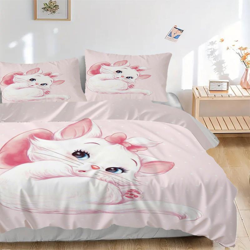 3pcs Marie Cat Quilt Cover Set (1 Quilt Cover + 2 Pillowcases Without Pillow Core), High-Definition Printing for Home and Dormitory.W064