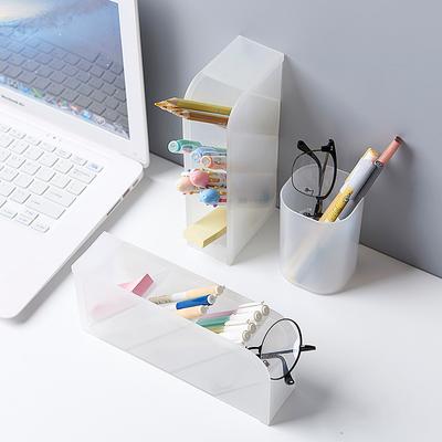Inclined Insert Pen Holder Frosted Desktop Plastic Makeup Brush Lipstick Storage Case Transparent Multi-cell Pen Holder Pen Holder Four Cells