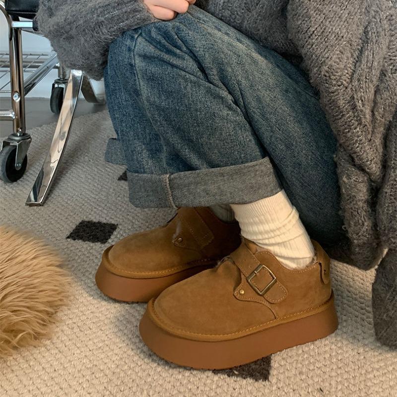 Cotton shoes women's winter velvet outer wear new one-pedal thick-soled heightening big-headed bread shoes snow boots