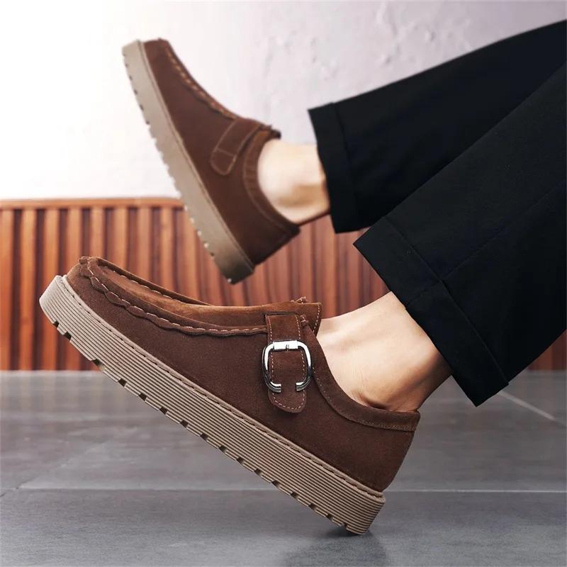 Fashion Men's Shoes 2026New Suede Casual Shoes Comfortable Thick Soled Loafers Slip-On Driving Shoes for Men Vulcanized Footwear
