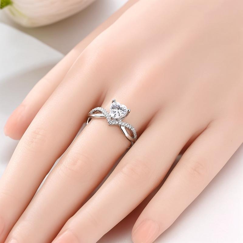 Copper Original Glittering Heart White Zircon Ring Women'S Anniversary Gift Engagement Rings For Women Mens Jewelry