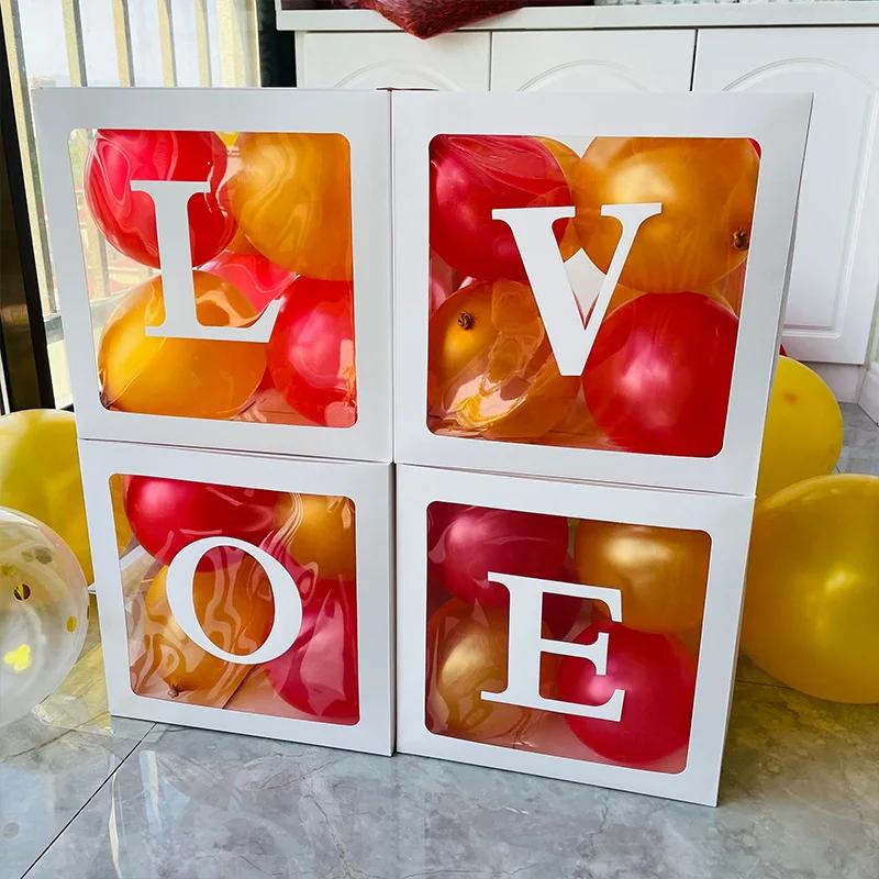 4PCS Transparent Balloon Box Birthday Surprise Box Proposal Advertisement Party Layout Cyber Red BABY Letter LOVE Box