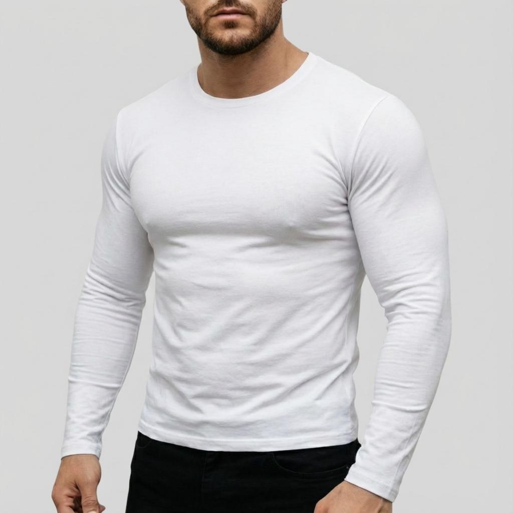 Herren Casual einfarbiges Basisshirt, Herren Sportoberteil mit Rundhalsausschnitt und langen Ärmeln