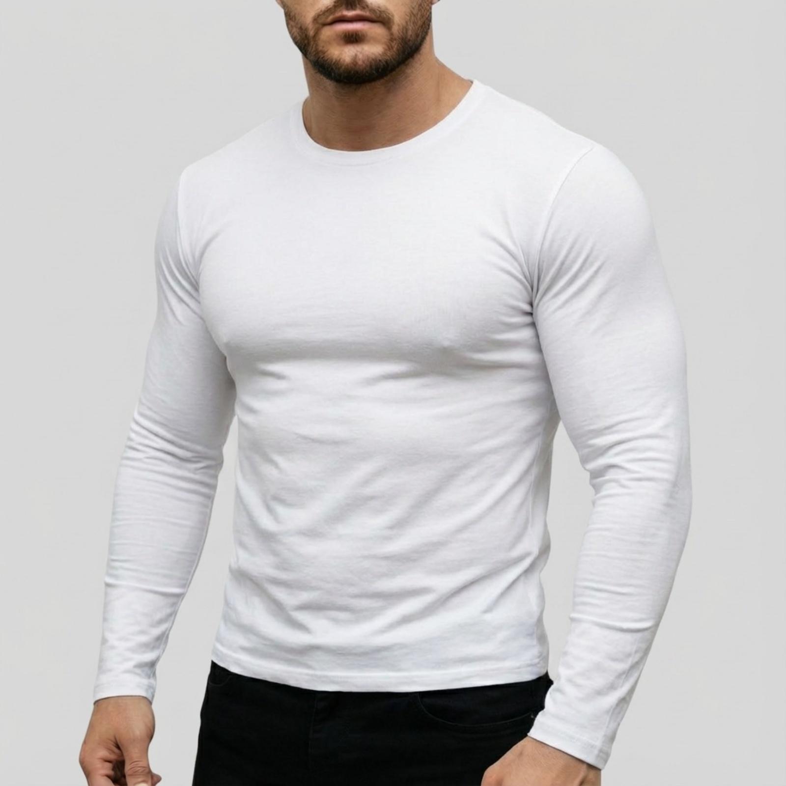 

Men s Casual -color Base Layer Shirt, Men s Round-neck Long-sleeved Sport Top XL білий