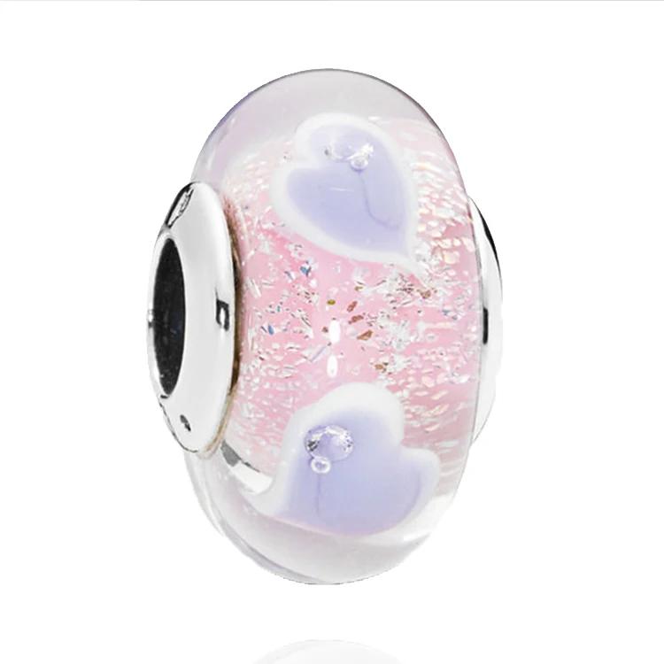 New Original Copper Murano Glass Flower And Leaf Cosmic Rainbow Charm Beads For Bracelet Diy Women Jewelry Gift