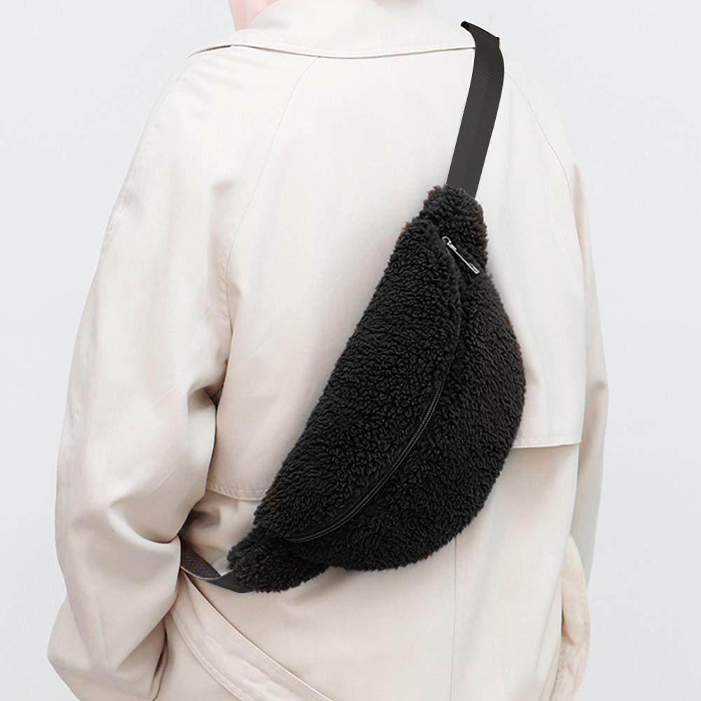 Unisex Furry Fanny Pack Zipper Closure Fuzzy Crossbody Bag Fashion Multifunctional Foldable Lightweight Autumn Winter Daily Bag