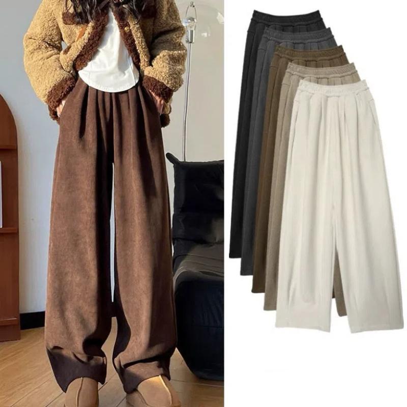 Maillard Coffee Color Young Style Women Autumn Pants New Casual Lazy Wind Corduroy Elastic Waist Loose All-match Oversize Trouse
