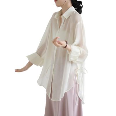 NONELECEDOLE Chiffon Sonne Lang UV Eis Einfarbig Locker Perfekt für und Herbst Damen Strickjacke, Atmungsaktiv, Schutz, Ärmel, Schutz, Durchsichtig,