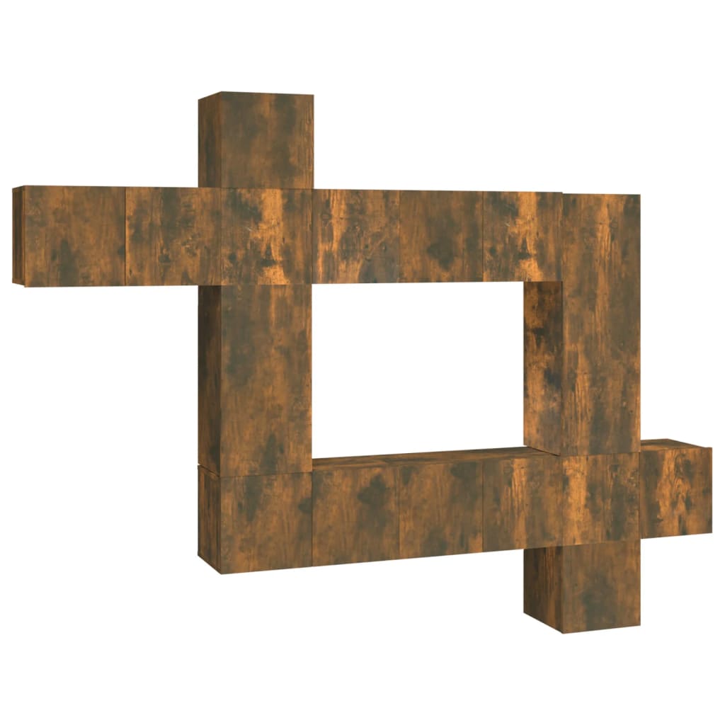 10 Piece TV Cabinet Set Smoked Oak Finish Particleboard