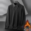Fat Brother 2025 Men's Faux Two-Piece Long Sleeve Warm Sweater, Plus Size Loose Knitwear for Autumn/Winter