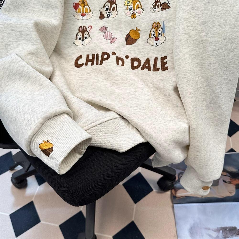 2025 Embroidered cartoon fleece sweater women's season design sense loose cute hooded jacket