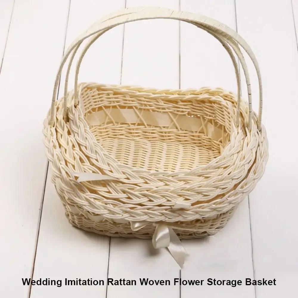 Beautiful Hand Made Flower Storage Basket Imitation Rattan Woven With Handle Storage Baskets Shopping Storage Hamper Basket