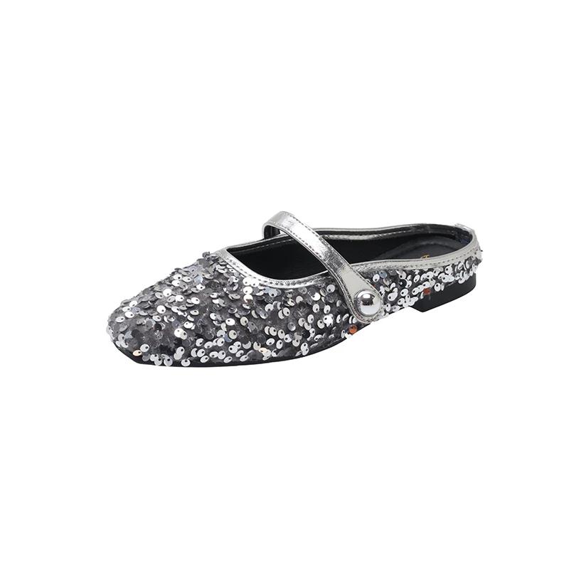 Fashion Shoes for Women 2024 Hot Sale Closed Toe Women's Slippers Fashion Sequins Dress Slippers Women Brand Shallow Flat Slippers