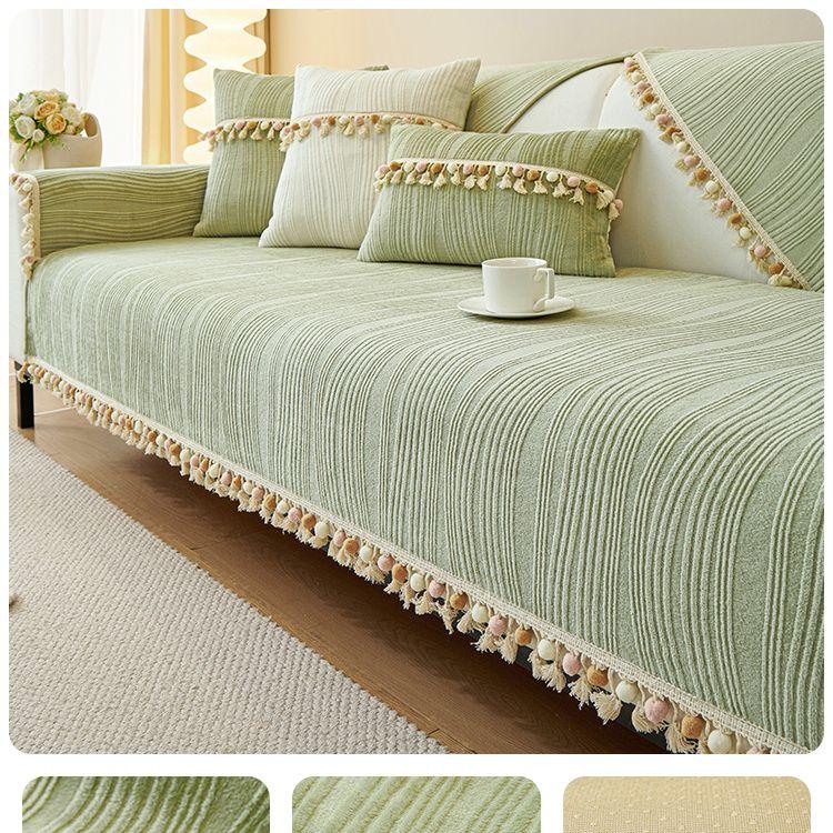 

Однотонный чехол на диван с кисточками, винтажный стиль, материал молочный флис, зимний теплый комфорт, подходит для домашних животных, полиэстеровая ткань 90 * 120cm