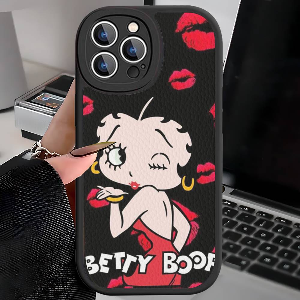 B-Betty-Cute-B-Boop Anime Leather Phone Case For iPhone 16 15 14 13 12 11 Pro Max Plus Shockproof Cover