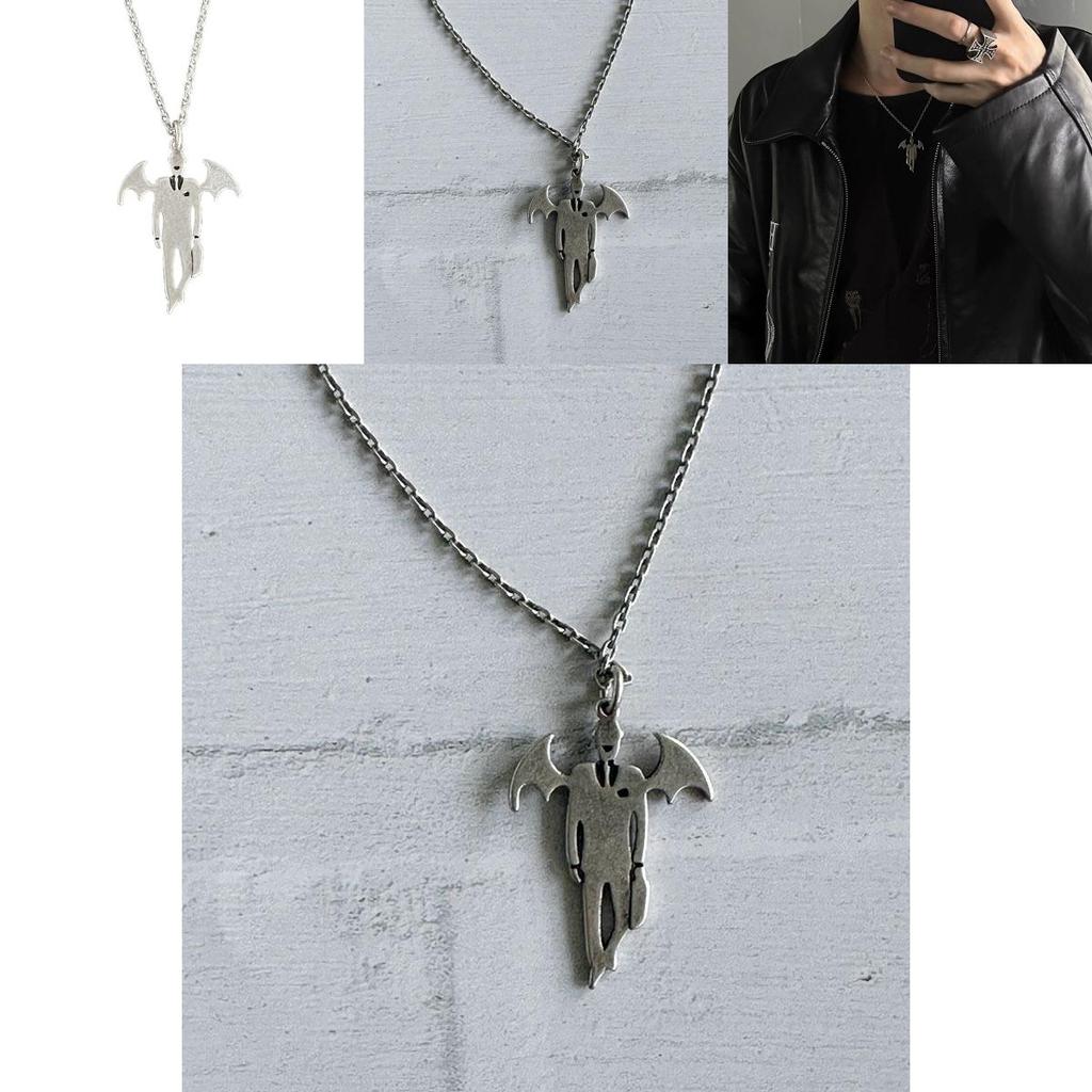 Halloween Vampire Mythology Pendant Necklace With Wing Motif For Costume Accessory