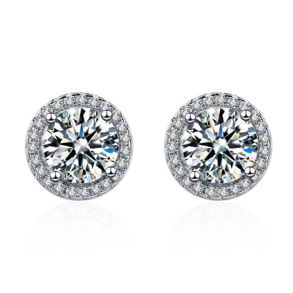 European Beautiful Women s Fashion High-end Full Diamond Princess Round Bag Stud Earrings Women s Hot Accessories Women s Silver-plated Earrings