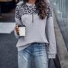 Autumn and Winter New European and American Fashion Leopard Print Splicing Shoulder Zipper Sweater Women