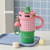 Cute Thermal Water Bottle 600ml Drinking Straw Cup Coffee Tumbler with Handle  Kitchen Supplies