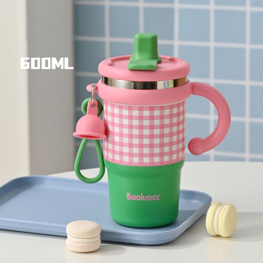 Cute Thermal Water Bottle 600ml Drinking Straw Cup Coffee Tumbler with Handle Kitchen Supplies