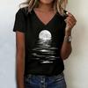 Camisetas de Moda Y2k Retro con Estampado de Luna para Mujer Camiseta de Manga Corta Cuello en V Camiseta de Verano Cuello en V Tops Casuales