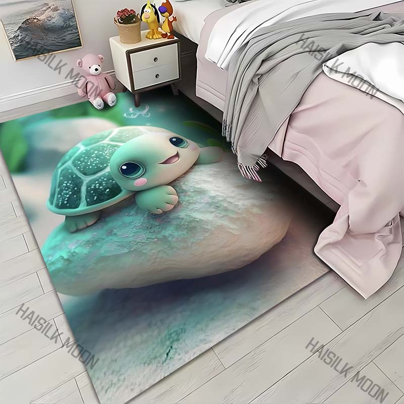 1PC Cute Little Turtle Print Carpet for Living Room Bedroom Bedside Floor Mat Sofa Table Area Rugs Home Decor Luxury Gift