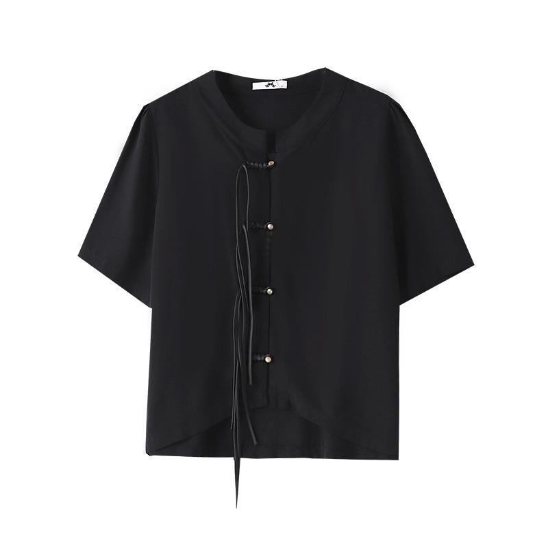 Plus Size Women's New Chinese Style Disc Buckle Temperament Simple Thin Short Sleeved Blouse