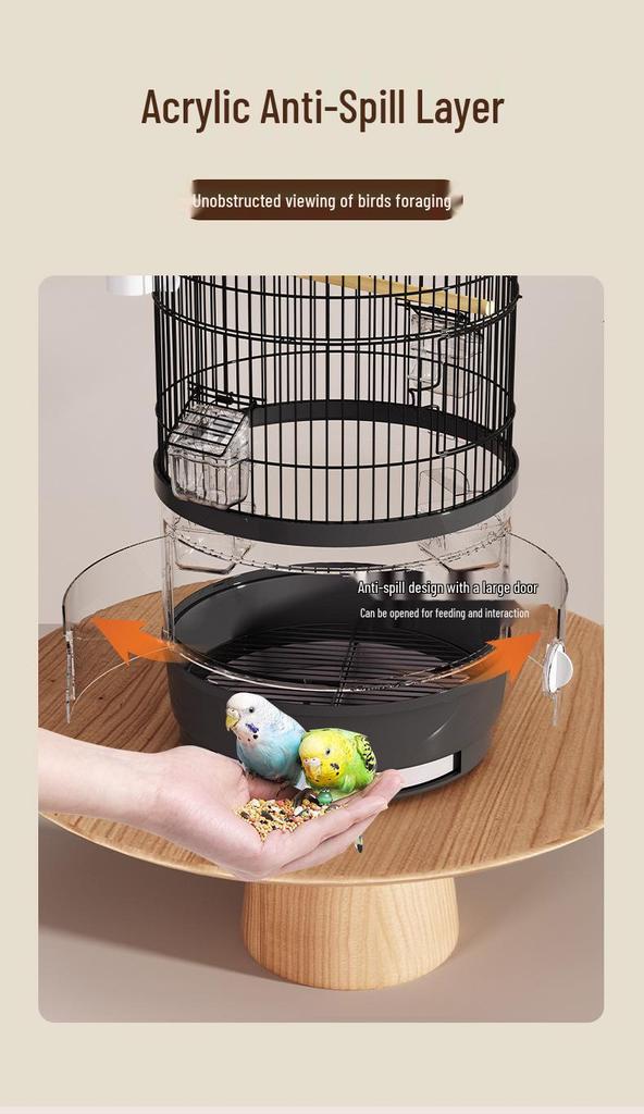 Luxury Large Round Metal Bird Cage for Parrots, Budgies, Cockatiels, and Mynahs – Complete Set