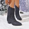Fashion Thick-heeled Pointed-toe Short-leg Pants Ankle Boots for Women's Shoes 2025 New Style Autumn Winter Retro Western Denim Boots