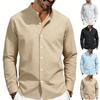 Men Casual Business Loose Stand Collar Long Sleeve Vertical Stripe Shirt