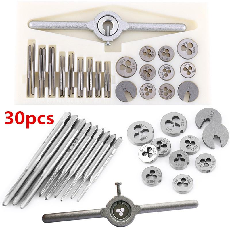 Buy 30 Pcs Metric Taps Steel Dies Spanner Set Screw Threading Tapping ...