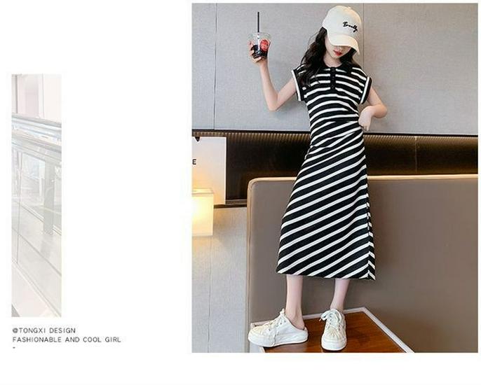 Sommer-Polokleid für Mädchen mit Streifen - Neuer Stil für große Kinder