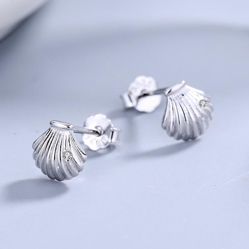 S925 Sterling Silver Earrings Shell Diamond Stud Earrings All-Match Anti-Allergy Ladies' Earrings