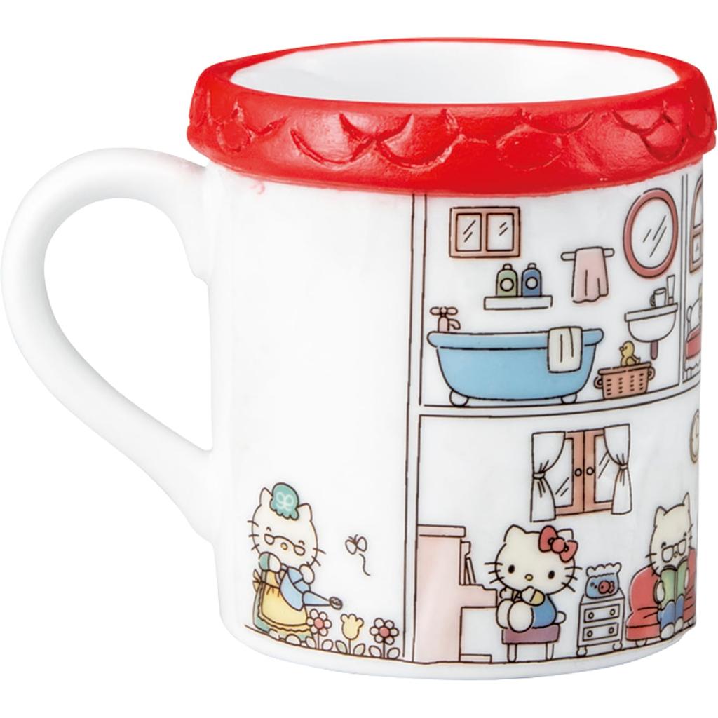 Sanrio "Kitty hemma" Hello Kitty Mugg, cirka 12 x 9 cm, vit, karaktärsdukning, Hello Kitty-produkter, födelsedagspresent, san4568