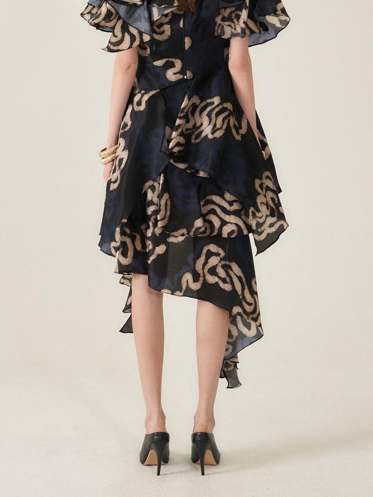 Kaie Art Graphic Satin Silk Asymmetrical Skirt